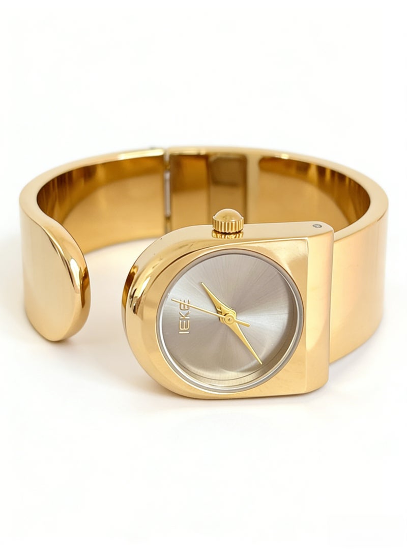 اياكي IEKE Best-Selling Gold Bangle Watch - Minimalist Oval Dial Women's Quartz Wristwatch (Trending Hot Item) - Image 2
