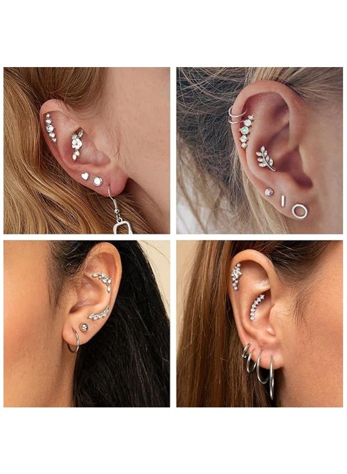 6Pcs 16G Cartilage Earring Set Stainless Steel Flower Opal CZ Stud Earrings Flat Back Cartilage Conch Helix Piercing Jewelry for Women  - Image 2