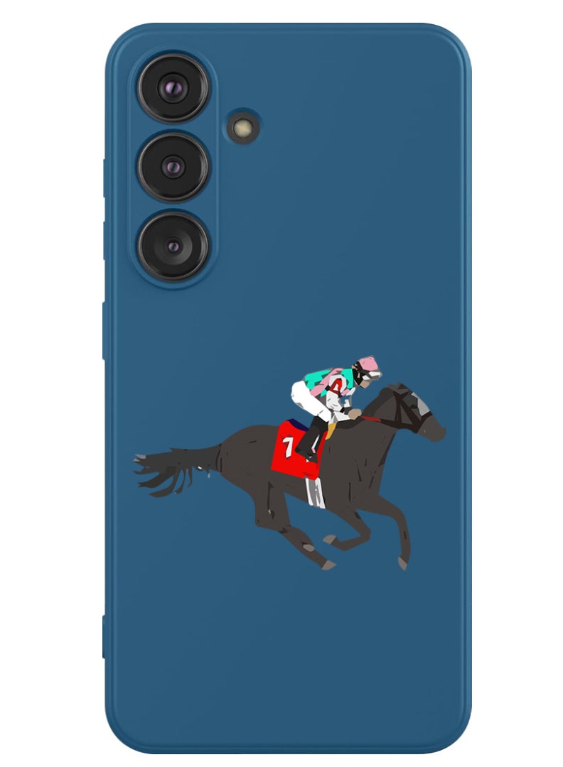 Theodor Protective Slim Fit Case Liquid Silicone Cover with Full Body Protection Anti-Scratch Shockproof Case For Samsung Galaxy S24 (Blue) - Horse Riding - Image 1
