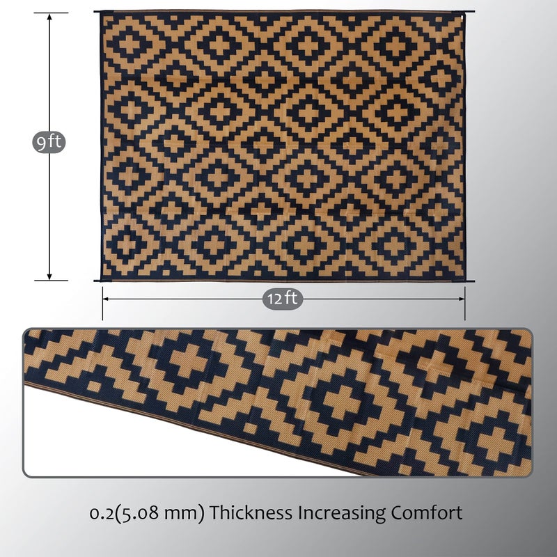 SAND MINE Reversible Mats, Plastic Straw Rug, Modern Area Rug, Large Floor Mat and Rug for Outdoors, RV, Patio, Backyard, Deck, Picnic, Beach, Trailer, Camping, Black & Brown, 9' x 12' - Image 2