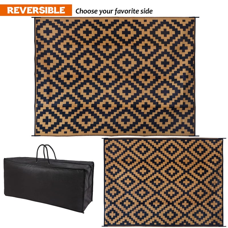 SAND MINE Reversible Mats, Plastic Straw Rug, Modern Area Rug, Large Floor Mat and Rug for Outdoors, RV, Patio, Backyard, Deck, Picnic, Beach, Trailer, Camping, Black & Brown, 9' x 12' - Image 3