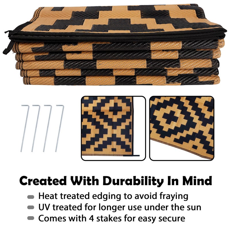SAND MINE Reversible Mats, Plastic Straw Rug, Modern Area Rug, Large Floor Mat and Rug for Outdoors, RV, Patio, Backyard, Deck, Picnic, Beach, Trailer, Camping, Black & Brown, 9' x 12' - Image 4