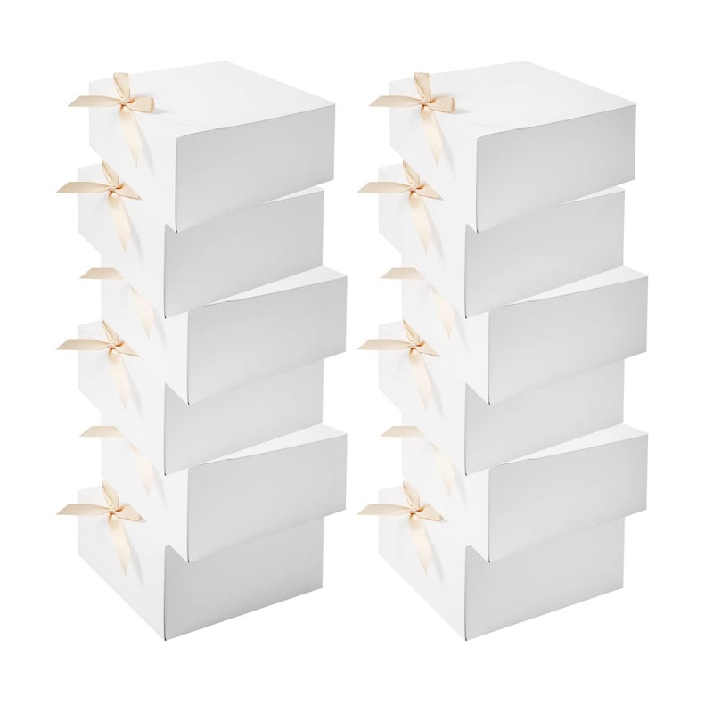 WLUSEAXI 12pack Gift Boxes with Lids,White Gift Boxes Bulk with Gold Bow Ribbon,Bridesmaid Proposal Box for Presents Kraft Paper for Wedding,Christmas,Halloween,Baby Shower - Image 1