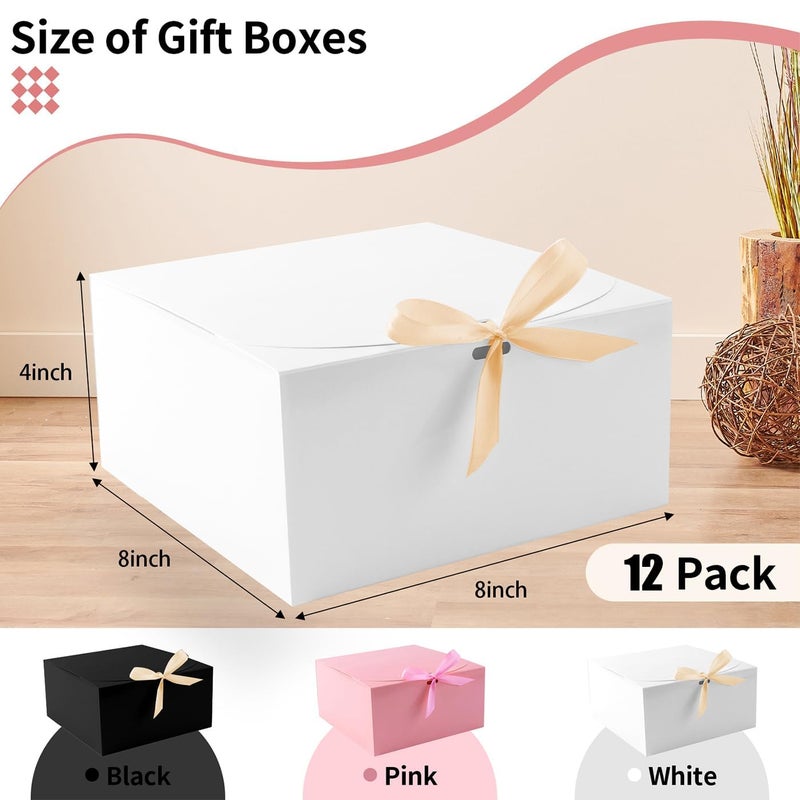 WLUSEAXI 12pack Gift Boxes with Lids,White Gift Boxes Bulk with Gold Bow Ribbon,Bridesmaid Proposal Box for Presents Kraft Paper for Wedding,Christmas,Halloween,Baby Shower - Image 2