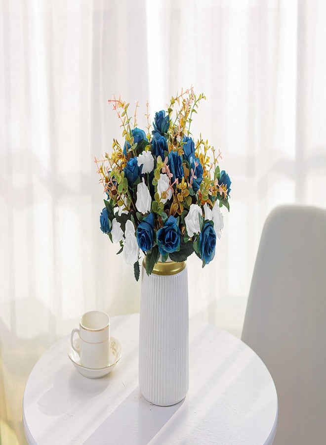 MOOMASS Artificial Flowers,2 Packs of Artificial Roses.24 Little Rose Silk Flowers. Plastic Flowers,Plants for Home Hotel Wedding Christmas Tables Decorations.Cemetery Flowers Dark Blue - Image 2