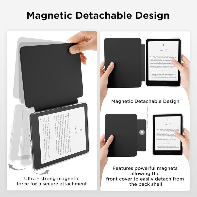 SESENSE Detachable Magnetic Case for 6'' Kindle 2024 and 2022 (11 Generation), Slim PU Shell Cover Case with Auto Wake/Sleep, Black - Image 3