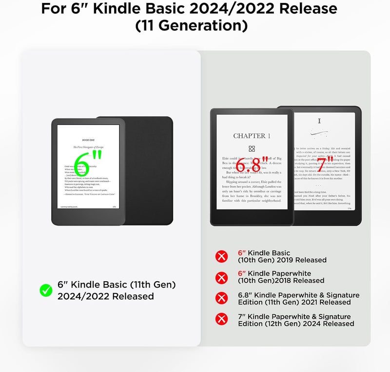 SESENSE Detachable Magnetic Case for 6'' Kindle 2024 and 2022 (11 Generation), Slim PU Shell Cover Case with Auto Wake/Sleep, Black - Image 2