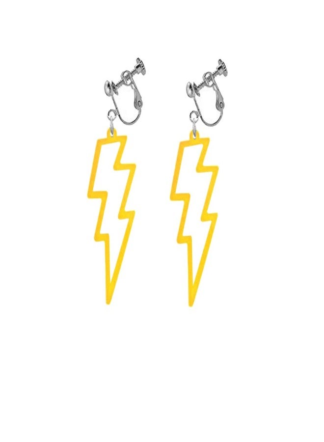Modpide 80S Neon Earrings Acrylic Hollow Lightning Bolt Clip on Earrings Halloween 1980s Party Non Pierced Clip Earrings for Women (dark yellow) - Image 1