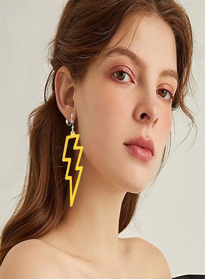 Modpide 80S Neon Earrings Acrylic Hollow Lightning Bolt Clip on Earrings Halloween 1980s Party Non Pierced Clip Earrings for Women (dark yellow) - Image 3