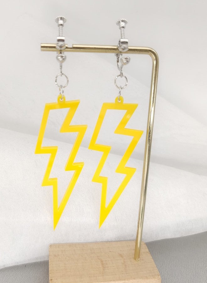 Modpide 80S Neon Earrings Acrylic Hollow Lightning Bolt Clip on Earrings Halloween 1980s Party Non Pierced Clip Earrings for Women (dark yellow) - Image 4