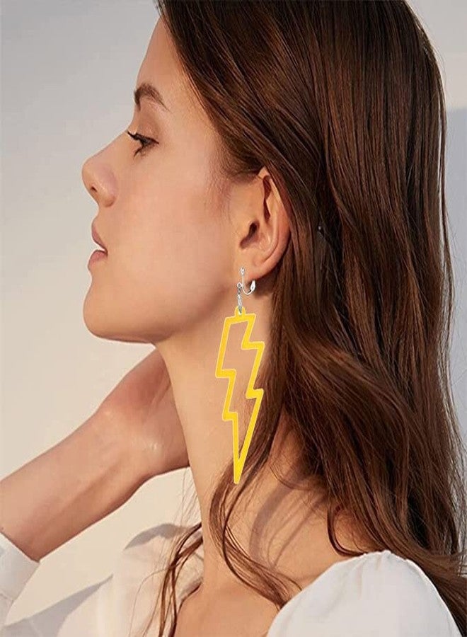 Modpide 80S Neon Earrings Acrylic Hollow Lightning Bolt Clip on Earrings Halloween 1980s Party Non Pierced Clip Earrings for Women (dark yellow) - Image 5