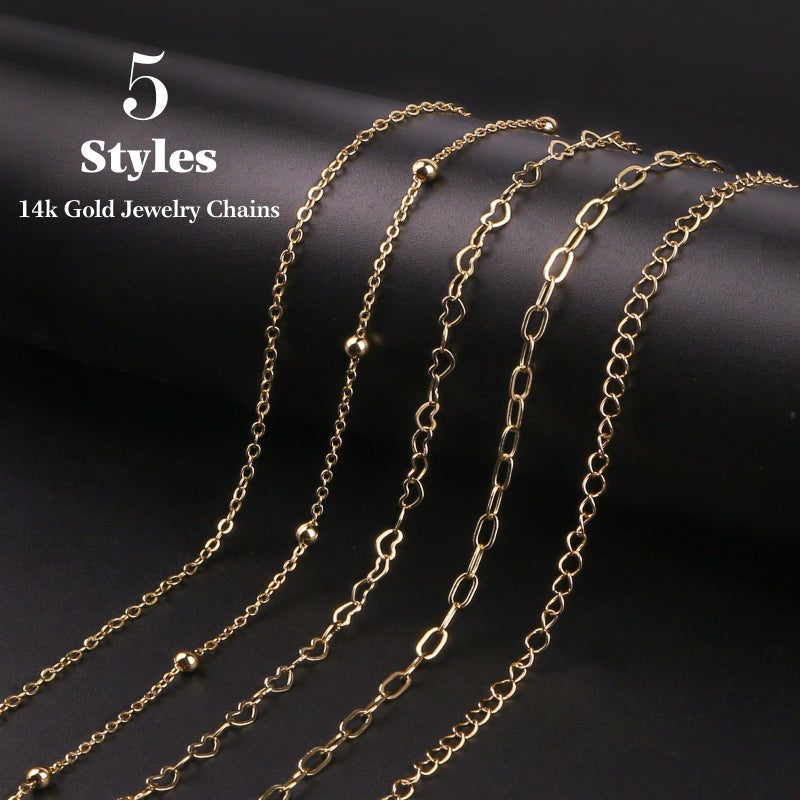Ecoofor 14k Gold Necklace Chain for Jewelry Making, 16.6 Feet Total (5 Rolls) DIY Bracelet Chains with 300 Jump Rings, 50 Lobster Clasps, 1 Jewelry Pliers,1 Support Ring and 50 Pendants - Image 2
