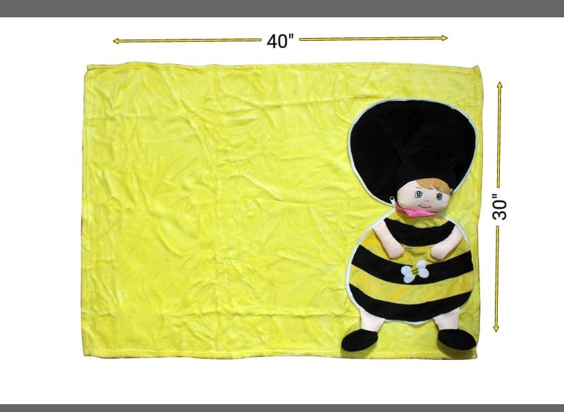 Garden of Arts Houses Soft Buddies Bumble Bee Portable Foldable Soft Blanket Folds into Cushion with Zipper Ideal for Car and Home for Kids and Baby- Set of 1 - Image 4