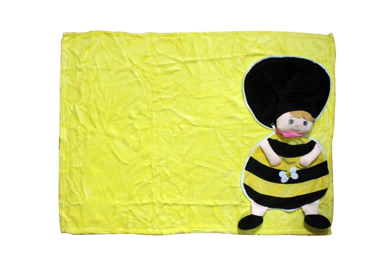 Garden of Arts Houses Soft Buddies Bumble Bee Portable Foldable Soft Blanket Folds into Cushion with Zipper Ideal for Car and Home for Kids and Baby- Set of 1 - Image 1