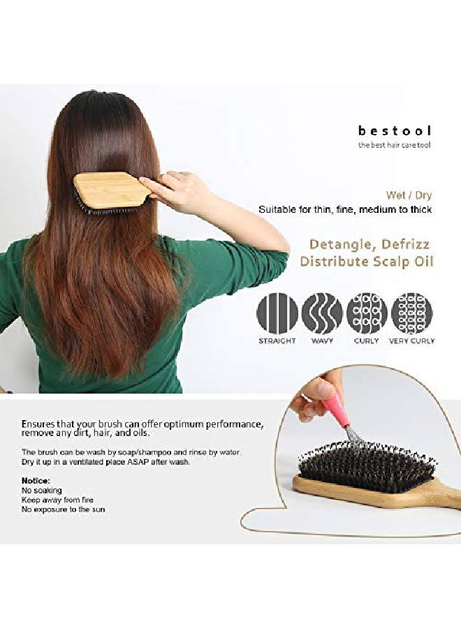 BESTOOL Hair Brush, Boar Bristle Hair Brushes For Women Men Kid, Boar & Nylon Bristle Brush For Wet/Dry Hair Smoothing Massaging Detangling, Everyday Brush Enhance Shine & Health (Square) - Image 4