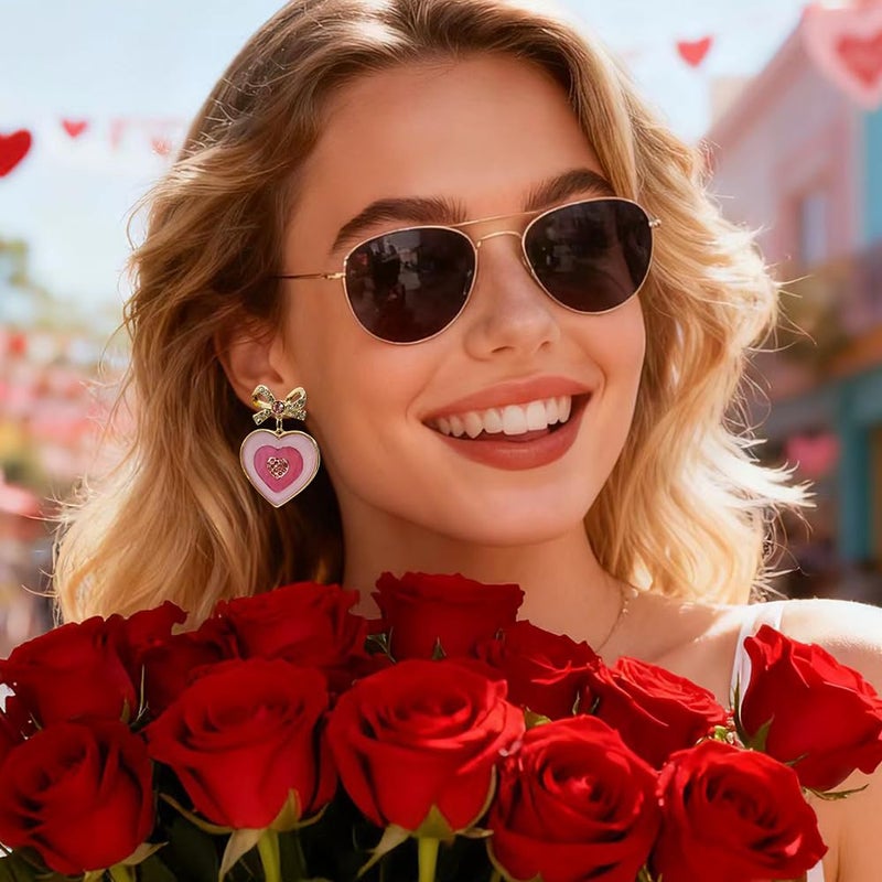 Madison Tyler Valentines Earrings for Women | Bow Pink Heart Shaped Earrings | Fun Cute Love Earrings for Women | Valentines Wedding Birthday Mother's Day Jewelry Gift - Image 2