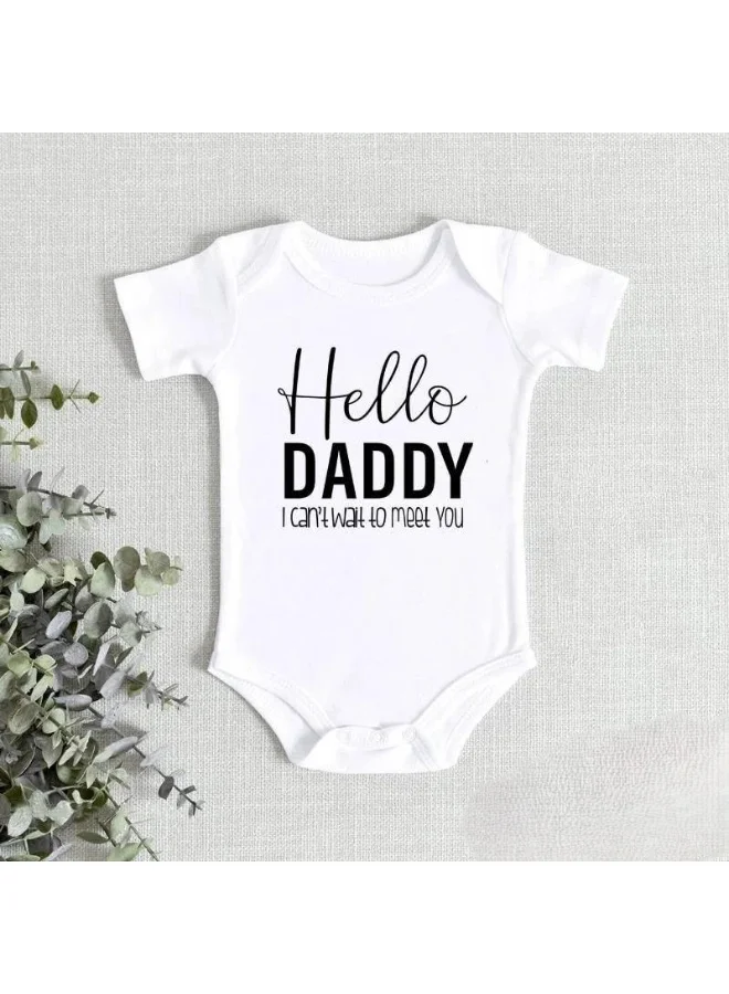 Matching Family Outfits Hello Daddy Baby Romper – I Can’t Wait to Meet You Infant Bodysuit, Unisex Newborn Baby Boy Girl Short Sleeve Cotton Jumpsuit, Cute baby Outfit (WHITE)
