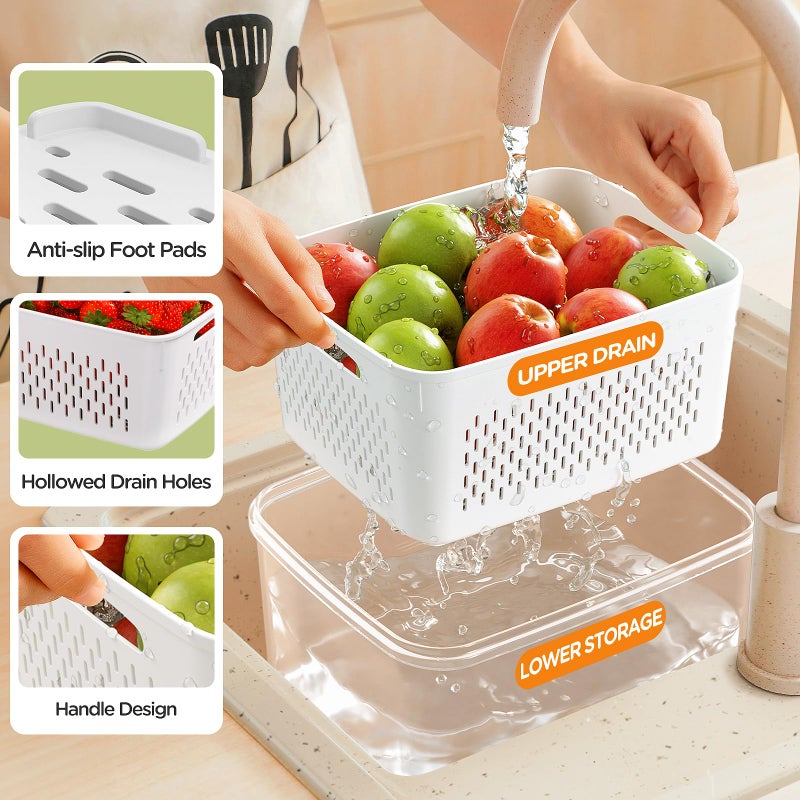 Winproper 6 PCS Fruit Storage Containers for Fridge with Removable Colanders, 6 Plastic Food Storage Containers with 6 Lids, Leakproof Produce Containers Keep Fruits, Vegetables, Berry, Meat Fresh Longer - Image 2