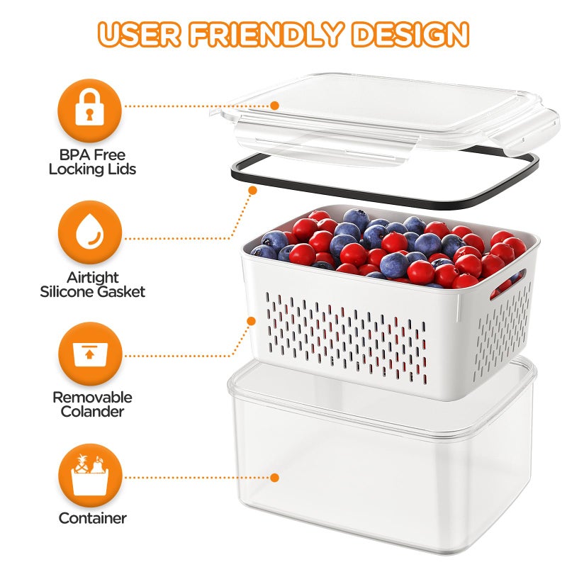 Winproper 6 PCS Fruit Storage Containers for Fridge with Removable Colanders, 6 Plastic Food Storage Containers with 6 Lids, Leakproof Produce Containers Keep Fruits, Vegetables, Berry, Meat Fresh Longer - Image 5