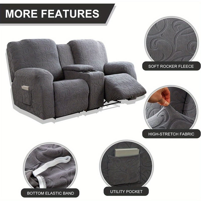 Deep Gray Chenille Jacquard Elastic Spandex Sofa Cover With Pockets Washable - Image 2