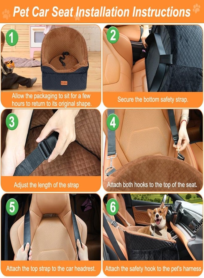 Vivifying Dog Car Seat for Small & Medium Dogs, Detachable & Washable Booster Seat for Pets Up to 30lbs, Travel Bed with Storage Pockets and Safety Belt – Brown&Black - Image 4