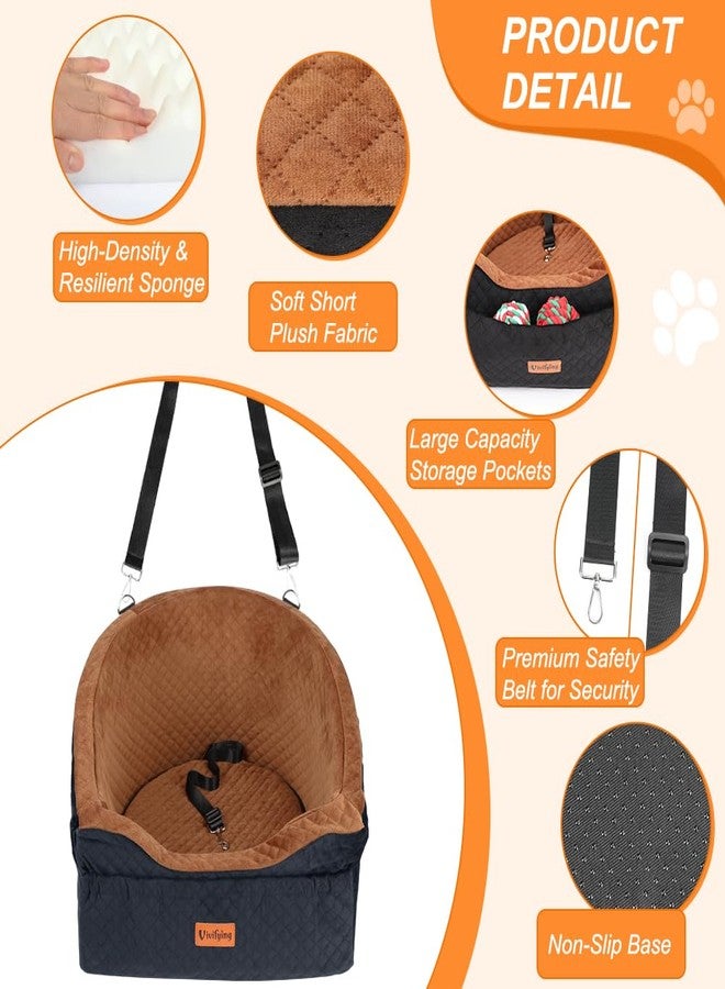 Vivifying Dog Car Seat for Small & Medium Dogs, Detachable & Washable Booster Seat for Pets Up to 30lbs, Travel Bed with Storage Pockets and Safety Belt – Brown&Black - Image 3