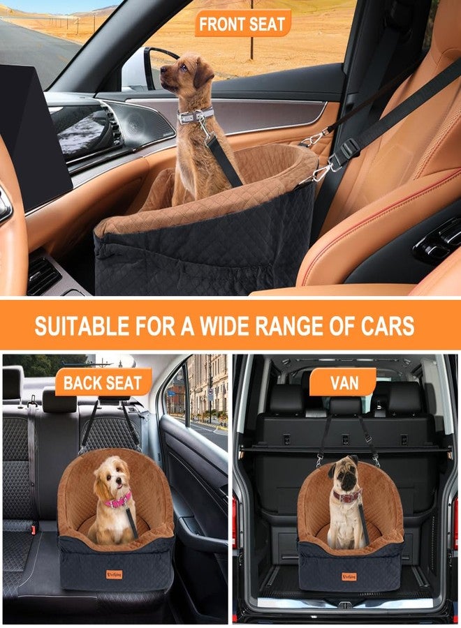 Vivifying Dog Car Seat for Small & Medium Dogs, Detachable & Washable Booster Seat for Pets Up to 30lbs, Travel Bed with Storage Pockets and Safety Belt – Brown&Black - Image 5
