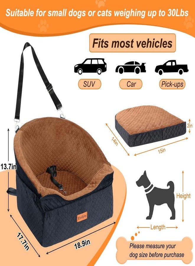 Vivifying Dog Car Seat for Small & Medium Dogs, Detachable & Washable Booster Seat for Pets Up to 30lbs, Travel Bed with Storage Pockets and Safety Belt – Brown&Black - Image 2