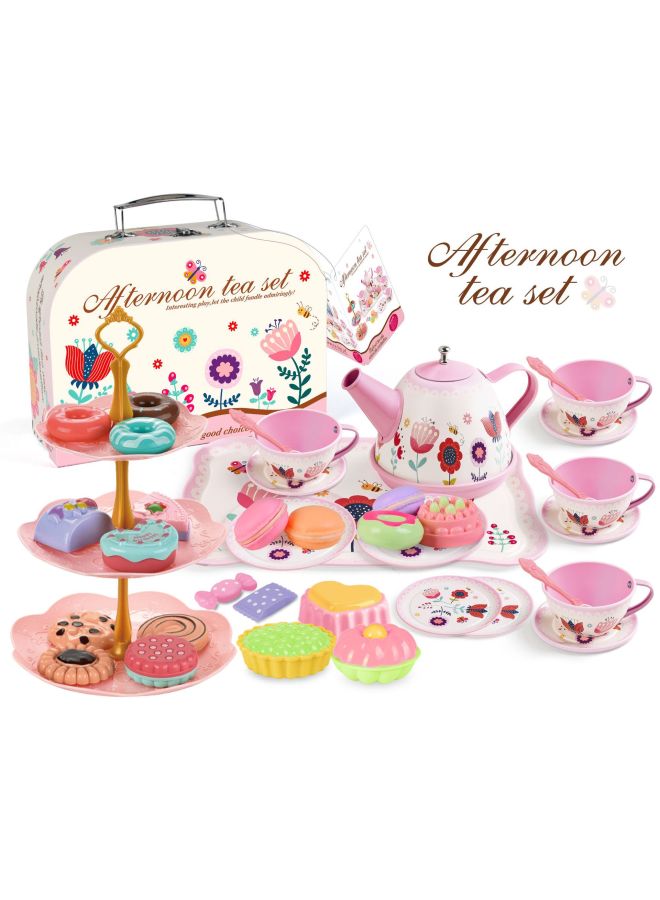 محاكاة الشاي بعد الظهر تلعب لعبة المنزل الحلوى أدوات المائدة حقيبة مطبخ الأطفال 3-6 سنوات فتاة اللعب-اللون: M8062 صندوق هدايا محمول - Image 1