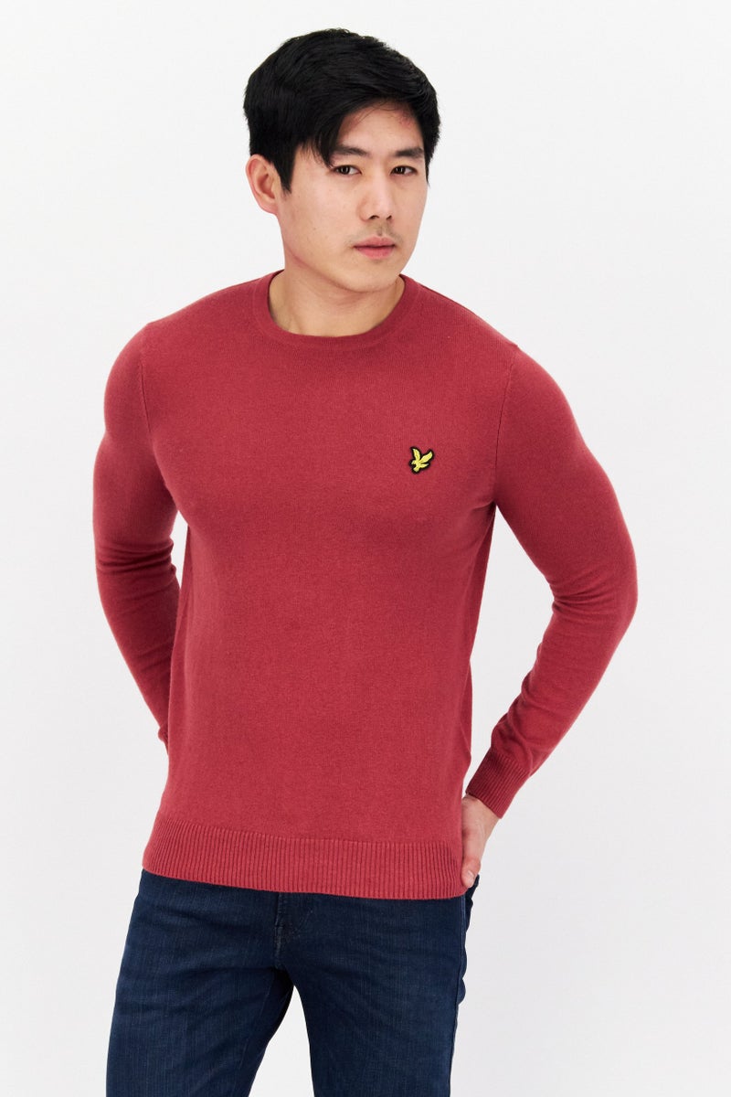 Lyle & Scott Men Crew Neck Long Sleeve Embroidered Logo Sweater, Dusty Pink - Image 1