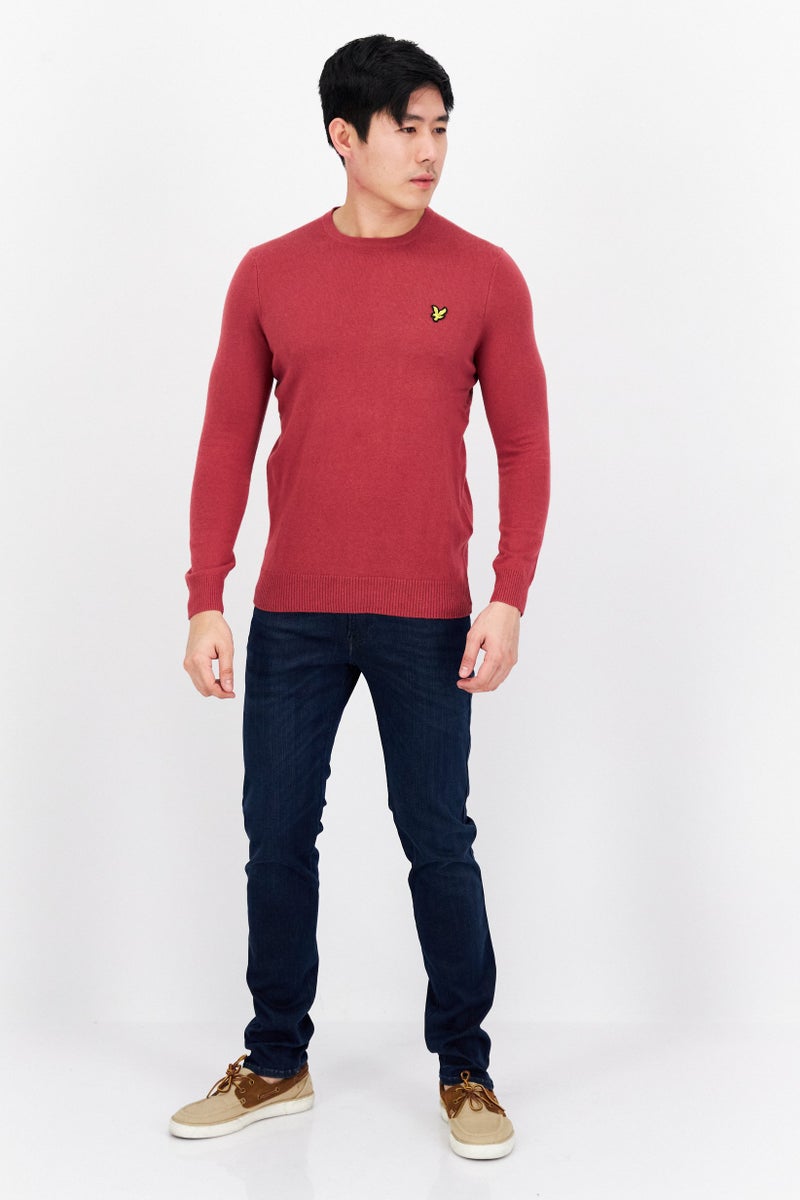 Lyle & Scott Men Crew Neck Long Sleeve Embroidered Logo Sweater, Dusty Pink - Image 4