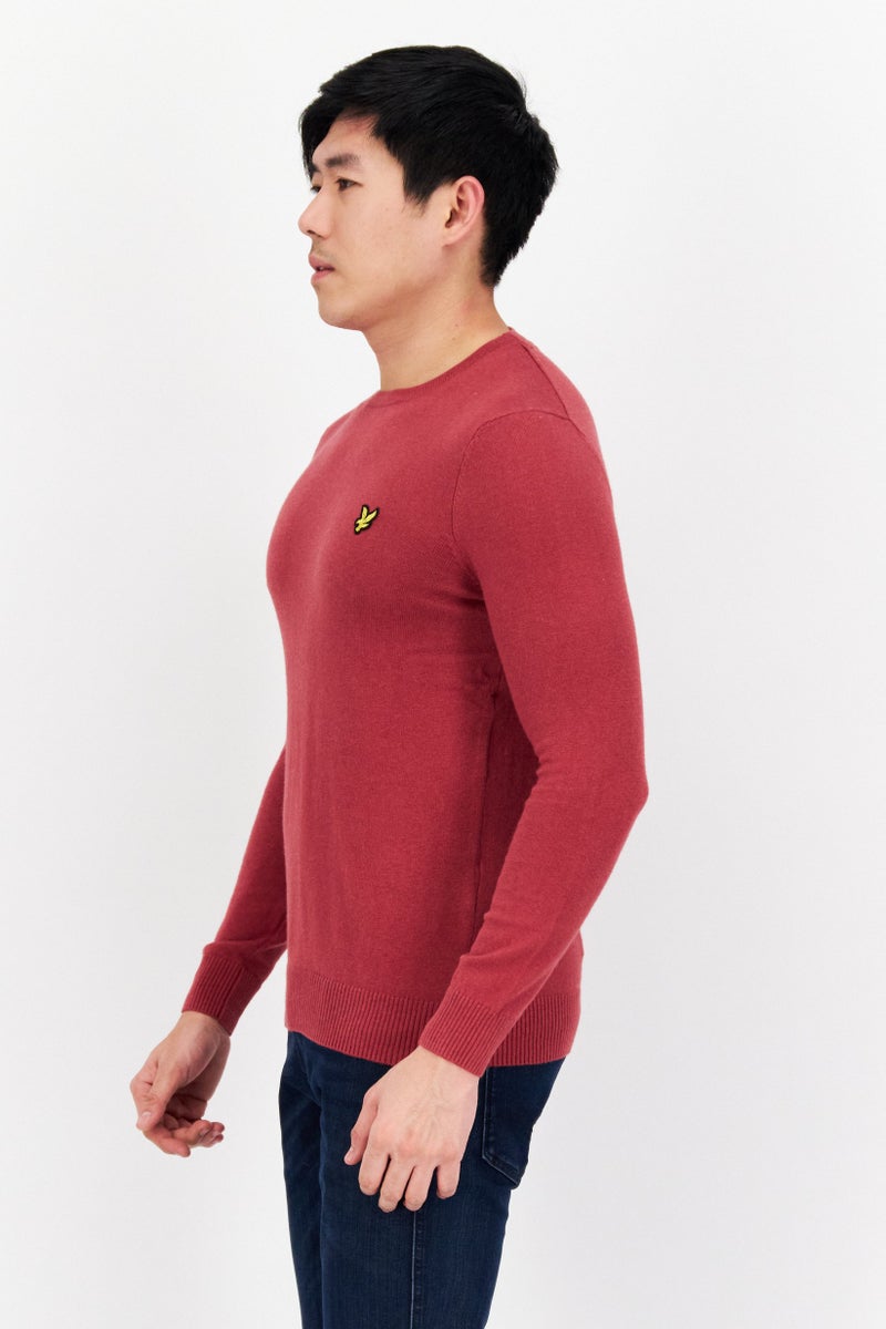 Lyle & Scott Men Crew Neck Long Sleeve Embroidered Logo Sweater, Dusty Pink - Image 2
