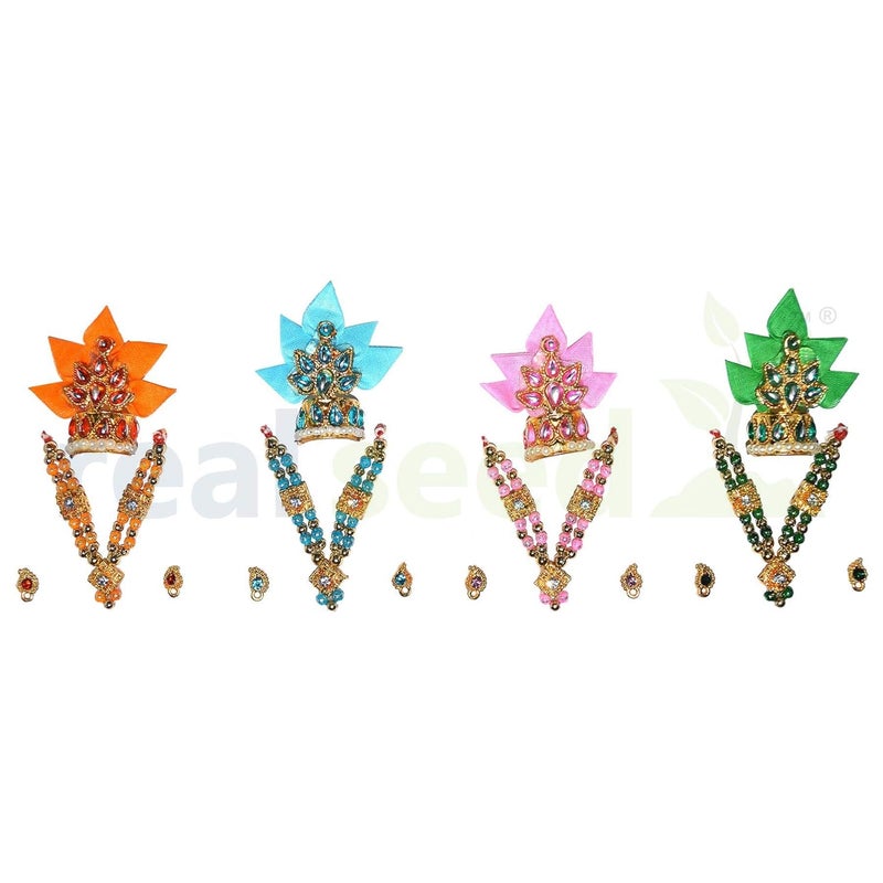 REAL SEED Krishna Mukut Ladu Gopal Ji Bal Krishna Shri Ram Sita Mukut Size 4x36 CMS Assorted Colour - Image 2