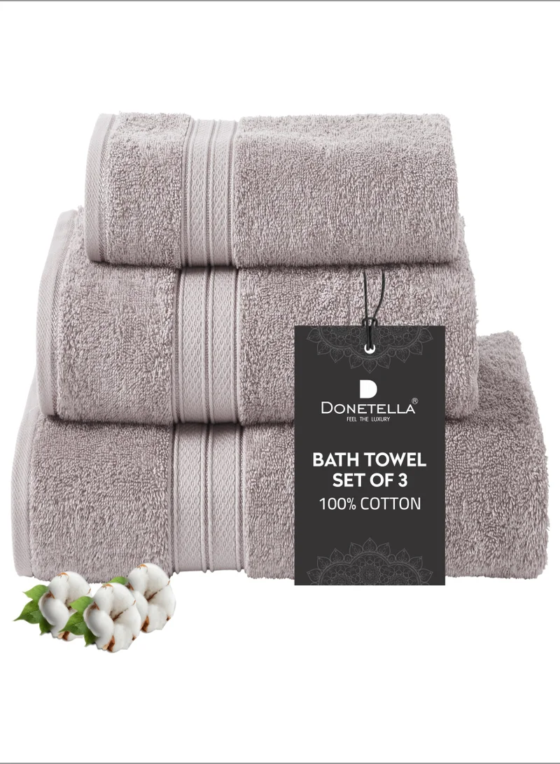Donetella Premium Towel 3-Pcs Set, 100% Combed Cotton 600 GSM, Highly Absorbent, Quick Dry Towel Set Include 1 Bath Towel, 1 Bath Sheet, 1 Hand Towel, Best Set for Bathroom Gym, Hotel And Spa,Violet Ice