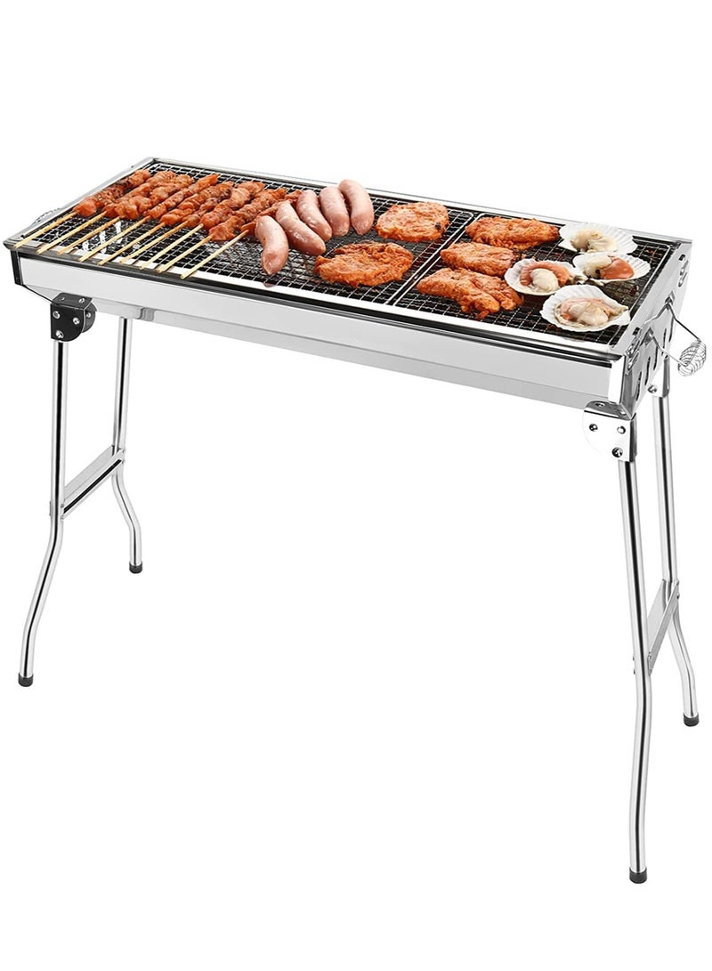 BBQ AKDC Portable Folding Stainless Steel Charcoal BBQ Grill Outdoor Barbecue Smoker Camping Backyard Cooking, 73x34x70cm - Image 1