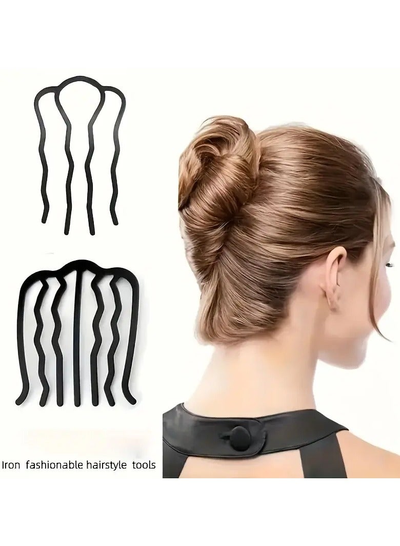 Goolsky صانعي كعكة الشعر المعدنية الأنيقة - 2 قطعة أدوات تصفيف الشعر الفرنسية، مشابك مستطيلة بسيطة، لون صلب، مجموعة إكسسوارات شعر حديدية عصرية للنساء، مناسبة للأعمار 14 وما فوق - Image 1