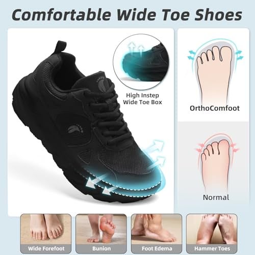 OrthoComfoot Men's Orthopedic Diabetic Wide Toe Box Breathable Walking Shoes: Stylish Arch Support Plantar Fasciitis Orthotics Foot Pain Relief Trail Sneakers, Leisure Outdoor Standing Tennis Shoes Black Size 11 - Image 3