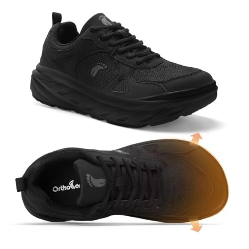OrthoComfoot Men's Orthopedic Diabetic Wide Toe Box Breathable Walking Shoes: Stylish Arch Support Plantar Fasciitis Orthotics Foot Pain Relief Trail Sneakers, Leisure Outdoor Standing Tennis Shoes Black Size 11 - Image 1
