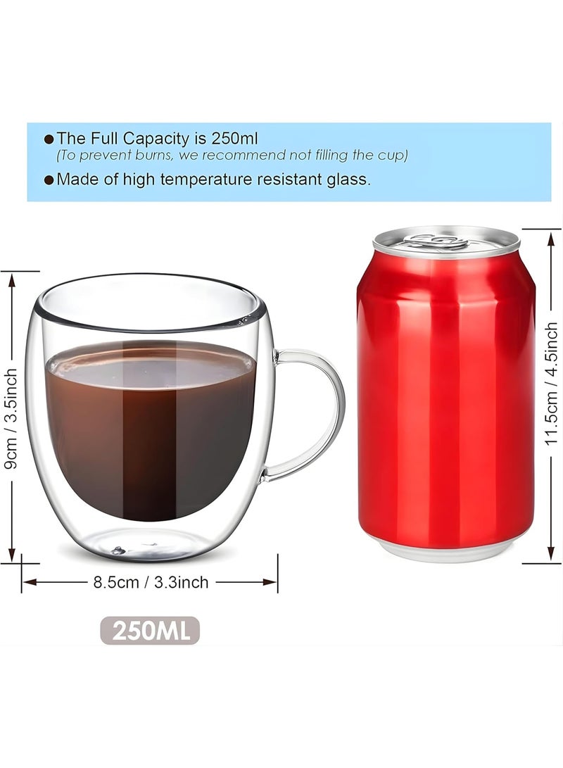 ECVV Double Walled Glass Coffee Mugs with Handle | 250ML/8.5OZ, Insulated Borosilicate Cups for Espresso, Cappuccino, Tea, Latte, Wine | 2-Piece Set - Image 2