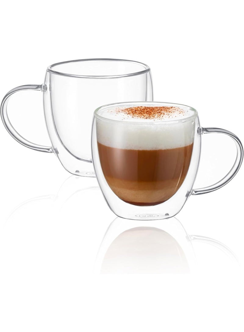 ECVV Double Walled Glass Coffee Mugs with Handle | 250ML/8.5OZ, Insulated Borosilicate Cups for Espresso, Cappuccino, Tea, Latte, Wine | 2-Piece Set - Image 1