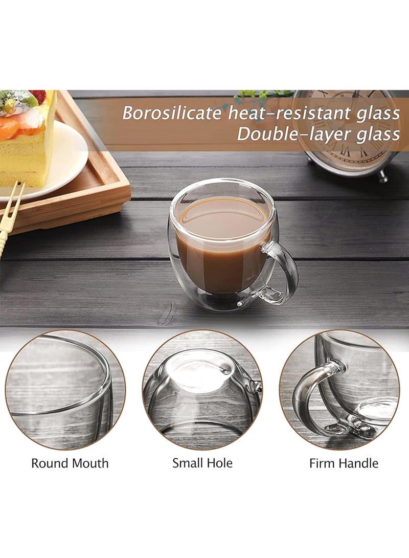 ECVV Double Walled Glass Coffee Mugs with Handle | 250ML/8.5OZ, Insulated Borosilicate Cups for Espresso, Cappuccino, Tea, Latte, Wine | 2-Piece Set - Image 4