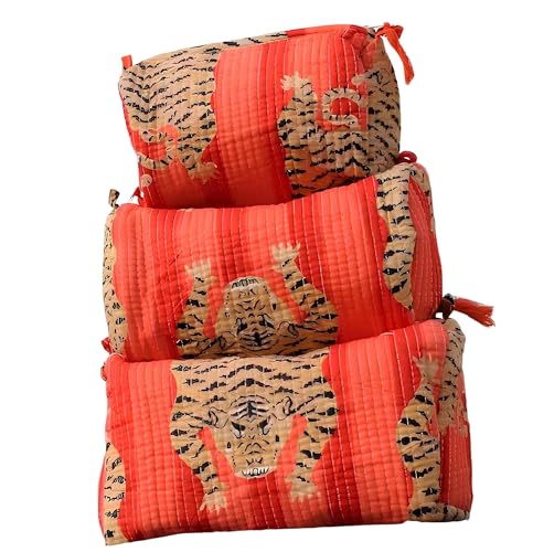 INDACORIFY Beautiful Printed Toiletry Bag Set 3 Pcs Quilted Makeup Bag Cosmetic Bag Block Print Handmade Waterproof Travel Accessory Bag - Image 5
