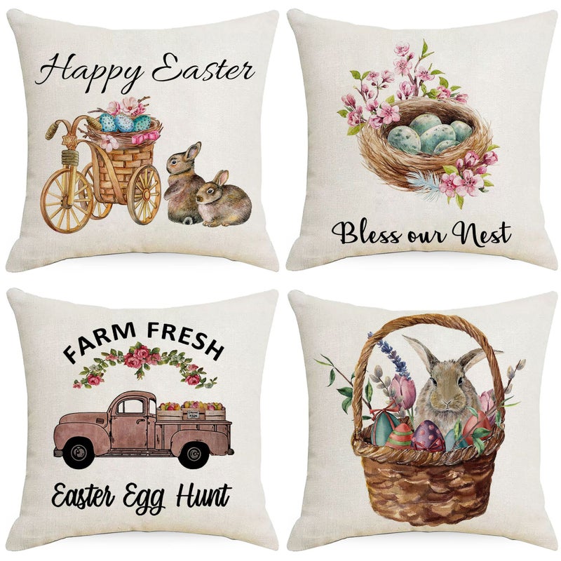 Pillowcase Easter Pillowcase Cartoon Truck Wreath Rabbit Egg Animal Pillowcase - Image 2
