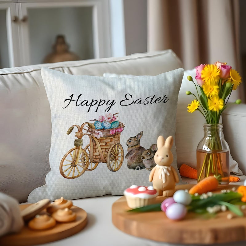 Pillowcase Easter Pillowcase Cartoon Truck Wreath Rabbit Egg Animal Pillowcase - Image 3