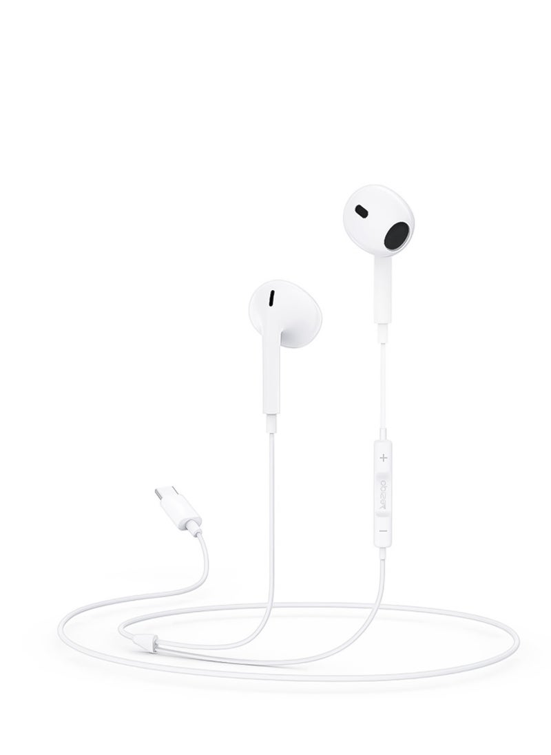 Yesido Earphones with Wired Control and Ergonomic Design, 3 Buttons and Type-C Connector, Yesido YH38 - White  - Image 1