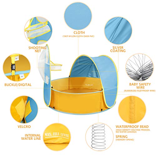Peradix Paddling Pool for Kids & Pets, Kids Ball Pit Tent 3 in 1, Pop Up Wading Pool Tent with UV Protection Sunshade Canopy Basketball Hoop, Portable Beach Backyard Toys for Indoor Outdoor Activity - Image 2