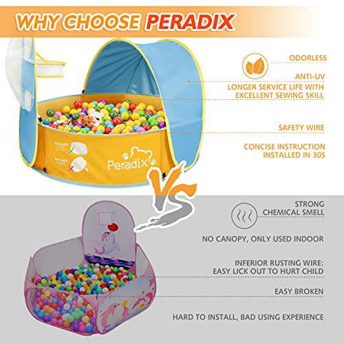 Peradix Paddling Pool for Kids & Pets, Kids Ball Pit Tent 3 in 1, Pop Up Wading Pool Tent with UV Protection Sunshade Canopy Basketball Hoop, Portable Beach Backyard Toys for Indoor Outdoor Activity - Image 3