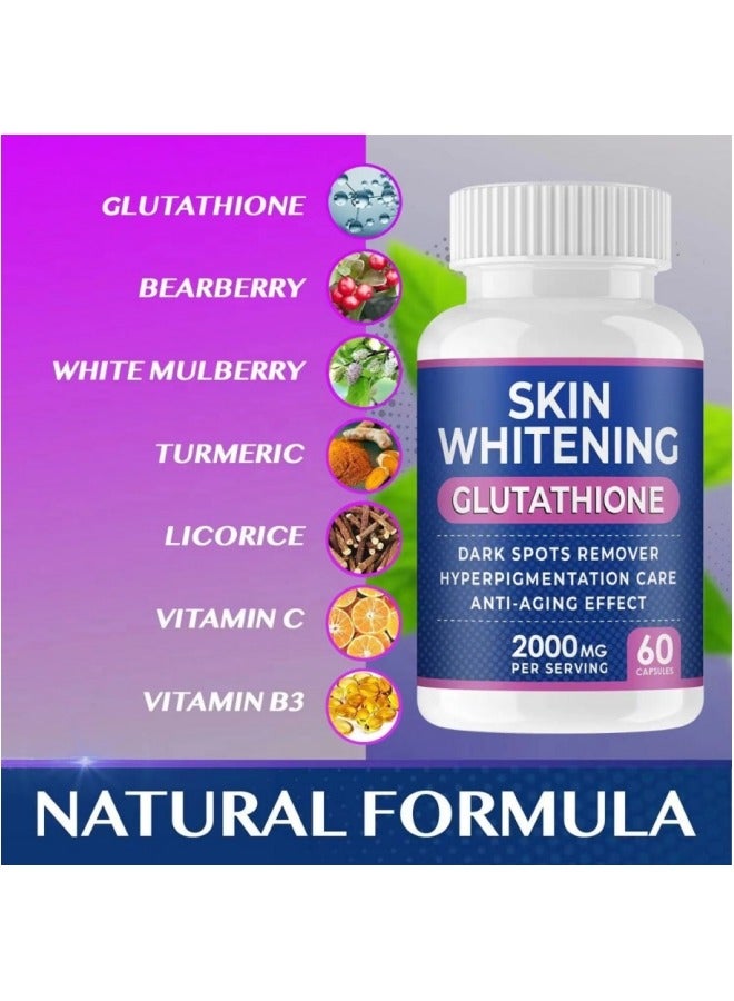 سكين كبسولات الجلوتاثيون لتبييض البشرة كبسولات تفتيح وتبييض البشرة - 60 كبسولة 2000 ملجم - Image 4