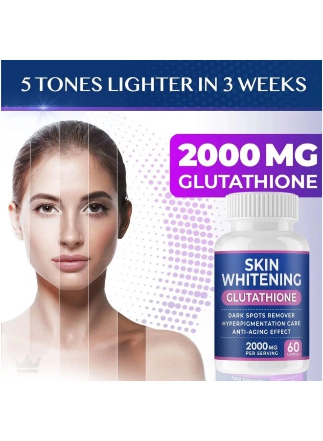 سكين كبسولات الجلوتاثيون لتبييض البشرة كبسولات تفتيح وتبييض البشرة - 60 كبسولة 2000 ملجم - Image 5