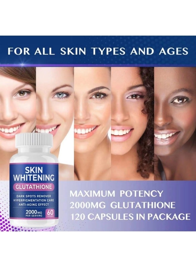 سكين كبسولات الجلوتاثيون لتبييض البشرة كبسولات تفتيح وتبييض البشرة - 60 كبسولة 2000 ملجم - Image 3
